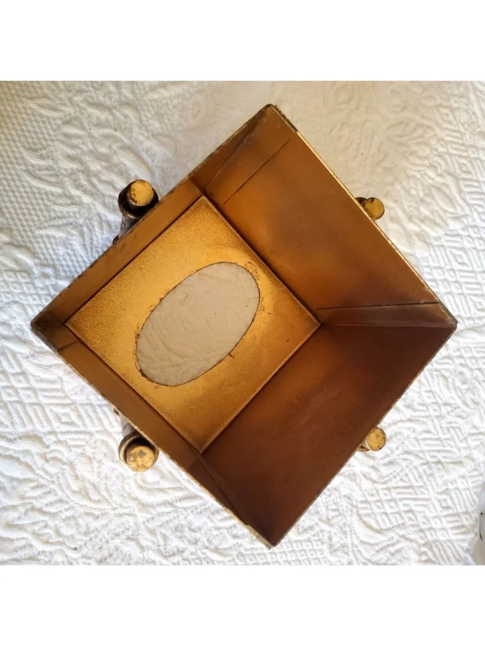 Vtg Tissue Box Cover MCM Brutalist Antique Gold Hollywood Regency Bath Vanity